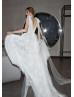 Beaded V Neck Ivory Lace Boho Wedding Dress